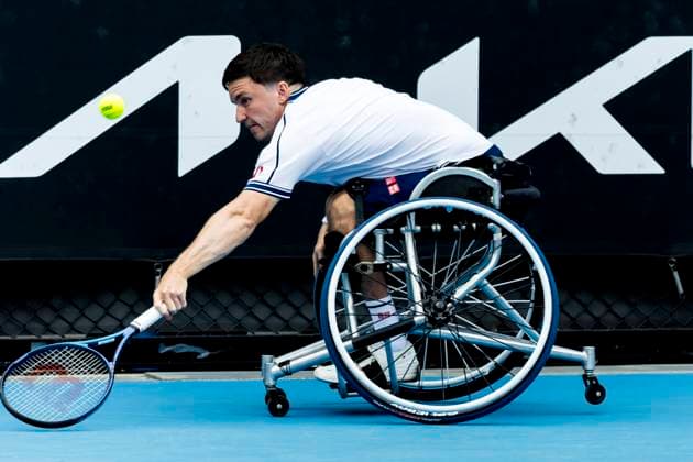 MELBOURNE, VIC - JANUARY 25: Gordon Reid of Great Britain in action during the semifinals of the 2024 Australian Open on January 25 2024, at Melbourne Park in Melbourne, Australia. (Photo by Jason Heidrich Icon Sportswire) TENNIS: JAN 25 Australian Open EDITORIAL USE ONLY Icon240125055