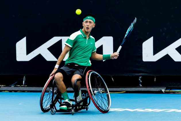MELBOURNE, VIC - JANUARY 25: Tokito Oda of Japan in action during the semifinals of the 2024 Australian Open on January 25 2024, at Melbourne Park in Melbourne, Australia. (Photo by Jason Heidrich Icon Sportswire) TENNIS: JAN 25 Australian Open EDITORIAL USE ONLY Icon240125081