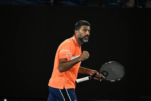 TENNIS AUSTRALIAN OPEN, Rohan Bopanna of India, the oldest playing at the Australian Open, partnering with Matthew Ebden of Australia during their Men?s Doubles semifnal against Tomas Machac of Czech Republic and Zhizhen Zhang of China on Day 12 of the 2024 Australian Open at Melbourne Park in Melbourne, Thursday, January 25, 2024. ( NO ARCHIVING, EDITORIAL USE ONLY, NO USE IN BOOKS WITHOUT CONSENT MELBOURNE VICTORIA AUSTRALIA  Copyright: xJAMESxROSSx 20240125001893306169