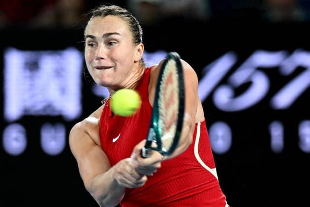 TENNIS AUSTRALIAN OPEN, Aryna Sabalenka of Belarus in action during her Women?s Singles semifinal against Coco Gauff of the USA on Day 12 of the 2024 Australian Open at Melbourne Park in Melbourne, Thursday, January 25, 2024. ( NO ARCHIVING, EDITORIAL USE ONLY, NO USE IN BOOKS WITHOUT CONSENT MELBOURNE VICTORIA AUSTRALIA  Copyright: xJOELxCARRETTx 20240125001893372181