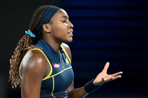 TENNIS AUSTRALIAN OPEN, Coco Gauff of the USA reacts during her Women?s Singles semifinal against Aryna Sabalenka of Belarus on Day 12 of the 2024 Australian Open at Melbourne Park in Melbourne, Thursday, January 25, 2024. ( NO ARCHIVING, EDITORIAL USE ONLY, NO USE IN BOOKS WITHOUT CONSENT MELBOURNE VICTORIA AUSTRALIA  Copyright: xJOELxCARRETTx 20240125001893387086