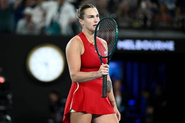 TENNIS AUSTRALIAN OPEN, Aryna Sabalenka of Belarus celebrates match point during her Women?s Singles semifinal win over Coco Gauff of the USA on Day 12 of the 2024 Australian Open at Melbourne Park in Melbourne, Thursday, January 25, 2024. ( NO ARCHIVING, EDITORIAL USE ONLY, NO USE IN BOOKS WITHOUT CONSENT MELBOURNE VICTORIA AUSTRALIA  Copyright: xJOELxCARRETTx 20240125001893404104