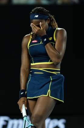 (240125) -- MELBOURNE, Jan. 25, 2024 -- Coco Gauff of the United States reacts during the women s singles semifinal between Aryna Sabalenka of Belarus and Coco Gauff of the United States at Australian Open tennis tournament in Melbourne, Australia, Jan. 25, 2024. ) (SP)AUSTRALIA-MELBOURNE-TENNIS-AUSTRALIAN OPEN-SEMIFINALS MaxPing 