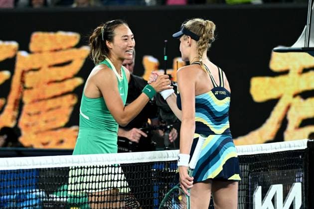 TENNIS AUSTRALIAN OPEN, Dayana Yastremska of Ukraine congratulates Qinwen Zheng of China on her Women?s Singles semifinal win on Day 12 of the 2024 Australian Open at Melbourne Park in Melbourne, Thursday, January 25, 2024. ( NO ARCHIVING, EDITORIAL USE ONLY, NO USE IN BOOKS WITHOUT CONSENT MELBOURNE VICTORIA AUSTRALIA  Copyright: xJOELxCARRETTx 20240125001893449361