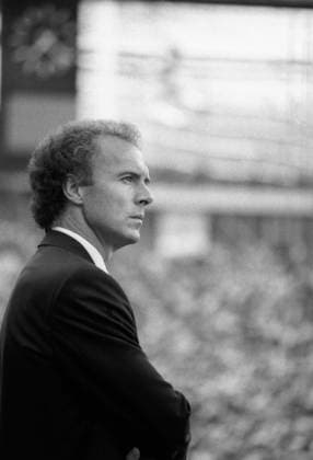 June 10 - July 8, 1990. Italy. Federal Republic of Germany national football team head coach Franz Beckenbauer watches during one of the matches of the 1990 FIFA World Cup, WM, Weltmeisterschaft, Fussball The exact date of the photograph is unknown. Igor Utkin TASS  18409231
