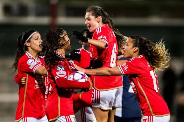 240125 JÃ ssica Silva of Benfica celebrates after 1 1 during the UEFA Women s Champions League football match between FC Rosengard and Benfica on January 25, 2024 in Malmö Photo Petter Arvidson BILDBYRAN kod PA PA0740 fotboll football soccer fotball champions league fc rosengard benfica dam bbeng jubel  Copyright: PETTERxARVIDSON BB240125PA200