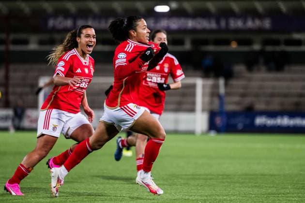 240125 Marie Alidou of Benfica celebrates after 1 2 during the UEFA Women s Champions League football match between FC Rosengard and Benfica on January 25, 2024 in Malmö Photo Petter Arvidson BILDBYRAN kod PA PA0740 fotboll soccer fotball champions league fc rosengard benfica dam bbeng jubel  Copyright: PETTERxARVIDSON BB240125PA211