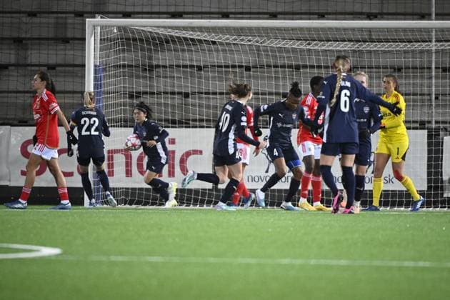 MALMÖ, SWEDEN 20240125 Rosengards Mai Kadowaki scores 2 2 during Thursdays Champions League group stage soccer match between FC Rosengard and SL Benfica at Malmö IP MALMÖ SVERIGE x50090x  Copyright: xJohanxNilsson TTx CHAMPIONS LEAGUE ROSENGARD-BENFICA