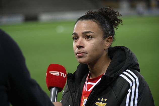 MALMÖ, SWEDEN 20240125 Benficas Marie Alidou is interviewed after Thursdays Champions League group stage football match between FC Rosengard and SL Benfica at Malmö IP MALMÖ SVERIGE x50090x  Copyright: xJohanxNilsson TTx CHAMPIONS LEAGUE ROSENGARD-BENFICA