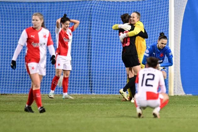 Soccer players of SK Brann celebrate victory after the Brann vs Slavia Praha UEFA Women s Champions League Group stage match in Mlada Boleslav, Czech Republic, January 25, 2024. (CTKxPhoto RadekxPetrasek) CTKPhotoP2024012509084  CTKPhotoP2024012509084