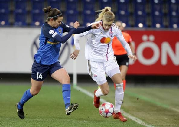WOMEN SOCCER - UEFA CL, St.Poelten vs Lyon SANKT POELTEN,AUSTRIA,25.JAN.24 - WOMEN SOCCER - UEFA Women s Champions League, group stage, SKN Sankt Poelten vs Olympique Lyonnais. Image shows Alexandra Biroova (St.Poelten) and Ada Hegerberg (Lyon).  GEPAxpictures xWalterxLuger