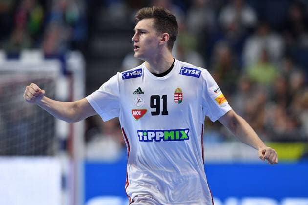 Men s EHF EURO 2024 France Hungary on 24 01 2024 at the Lanxess Arena in Cologne Bence Imre Hungary cheers xRx