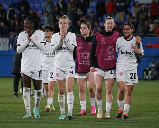 25 01 2024, xgrfx, Football Champions League Women, FC Barcelona Eintracht Frankfurt emspor, v l Nicole Anyomi, Sophia Kleinherne, Anna Aehling Eintracht Frankfurt DFL DFB REGULATIONS PROHIBIT ANY USE OF PHOTOGRAPHS as IMAGE SEQUENCES and or QUASI VIDEO Barcelona