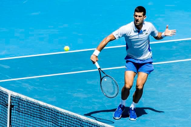 MELBOURNE, VIC - JANUARY 26: Novak Djokovic of Serbia in action during the semifinals of the 2024 Australian Open on January 26 2024, at Melbourne Park in Melbourne, Australia. (Photo by Jason Heidrich Icon Sportswire) TENNIS: JAN 26 Australian Open EDITORIAL USE ONLY Icon240126061