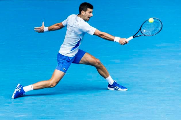 MELBOURNE, VIC - JANUARY 26: Novak Djokovic of Serbia in action during the semifinals of the 2024 Australian Open on January 26 2024, at Melbourne Park in Melbourne, Australia. (Photo by Jason Heidrich Icon Sportswire) TENNIS: JAN 26 Australian Open EDITORIAL USE ONLY Icon240126067
