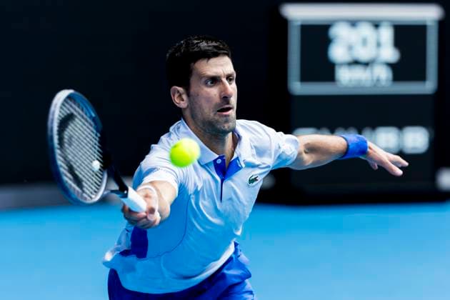 MELBOURNE, VIC - JANUARY 26: Novak Djokovic of Serbia in action during the semifinals of the 2024 Australian Open on January 26 2024, at Melbourne Park in Melbourne, Australia. (Photo by Jason Heidrich Icon Sportswire) TENNIS: JAN 26 Australian Open EDITORIAL USE ONLY Icon240126089