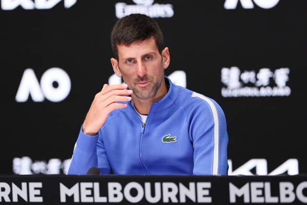 January 26, 2024: 1st seed NOVAK DJOKOVIC of Serbia in his post match media conference after losing to 4th seed JANNIK SINNER of Italy on Rod Laver Arena in a Men s Singles Semifinal match on day 13 of the 2024 Australian Open in Melbourne, Australia. Cal Media USA - ZUMAc04_ 20240126_faf_c04_013 Copyright: xSydneyxLowx