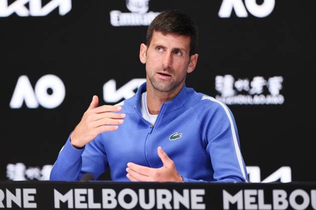 January 26, 2024: 1st seed NOVAK DJOKOVIC of Serbia in his post match media conference after losing to 4th seed JANNIK SINNER of Italy on Rod Laver Arena in a Men s Singles Semifinal match on day 13 of the 2024 Australian Open in Melbourne, Australia. Cal Media USA - ZUMAc04_ 20240126_faf_c04_016 Copyright: xSydneyxLowx
