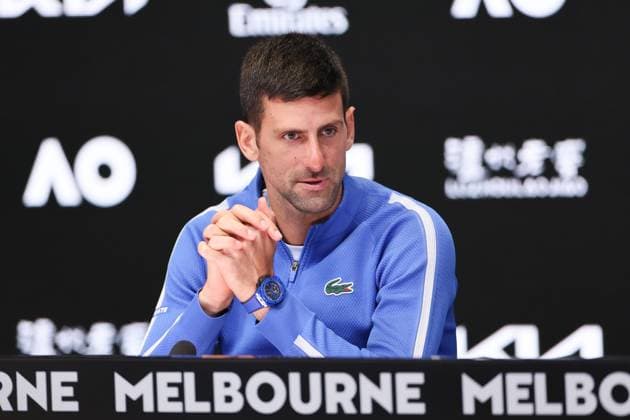 Tennis 2024: Australian Open Day 13 January 26, 2024: 1st seed NOVAK DJOKOVIC of Serbia in his post match media conference after losing to 4th seed JANNIK SINNER of Italy on Rod Laver Arena in a Men s Singles Semifinal match on day 13 of the 2024 Australian Open in Melbourne, Australia. Sydney Low Cal Media(Credit Image: Â Sydney Low Cal Sport Media) California USA EDITORIAL USE ONLY Copyright: xx ZUMA-20240126_faf_c04_010.jpg SydneyxLowx csmphotothree227163