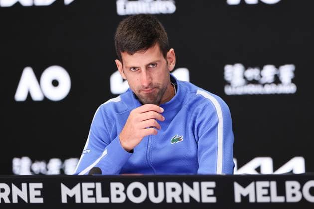 Tennis 2024: Australian Open Day 13 January 26, 2024: 1st seed NOVAK DJOKOVIC of Serbia in his post match media conference after losing to 4th seed JANNIK SINNER of Italy on Rod Laver Arena in a Men s Singles Semifinal match on day 13 of the 2024 Australian Open in Melbourne, Australia. Sydney Low Cal Media(Credit Image: Â Sydney Low Cal Sport Media) California USA EDITORIAL USE ONLY Copyright: xx ZUMA-20240126_faf_c04_017.jpg SydneyxLowx csmphotothree227164