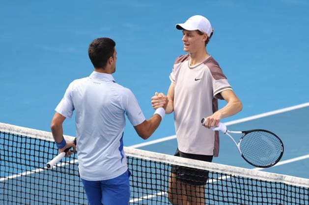 January 26, 2024: 4th seed JANNIK SINNER of Italy celebrates after defeating 1st seed NOVAK DJOKOVIC of Serbia on Rod Laver Arena in a Men s Singles Semifinal match on day 13 of the 2024 Australian Open in Melbourne, Australia. Cal Media USA - ZUMAc04_ 20240126_faf_c04_032 Copyright: xSydneyxLowx