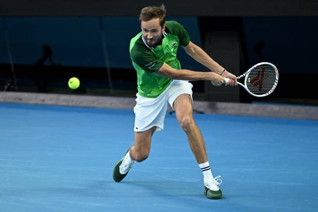 TENNIS AUSTRALIAN OPEN, Daniil Medvedev of Russia in action during his Men?s semifinal against Alexander Zverev of Germany on Day 13 of the 2024 Australian Open at Melbourne Park in Melbourne, Friday, January 26, 2024. ( NO ARCHIVING, EDITORIAL USE ONLY, NO USE IN BOOKS WITHOUT CONSENT MELBOURNE VICTORIA AUSTRALIA  Copyright: xJAMESxROSSx 20240126001893813977