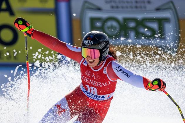 Bilder des Jahres 2024, Sport 01 Januar Sport Themen der Woche KW04 Sport Bilder des Tages ALPINE SKIING - FIS WC Cortina D Ampezzo CORTINA D AMPEZZO,ITALY,26.JAN.24 - ALPINE SKIING - FIS World Cup, downhill, ladies. Image shows the rejoicing of Stephanie Venier (AUT).  GEPAxpictures xMarioxBuehner-Wei
