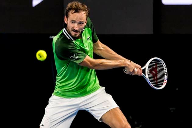 MELBOURNE, VIC - JANUARY 26: Daniil Medvedev of Russia in action during the semifinals of the 2024 Australian Open on January 26 2024, at Melbourne Park in Melbourne, Australia. (Photo by Jason Heidrich Icon Sportswire) TENNIS: JAN 26 Australian Open EDITORIAL USE ONLY Icon240126125