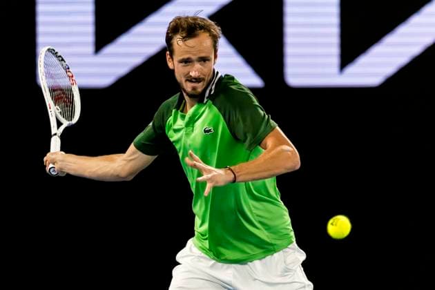 MELBOURNE, VIC - JANUARY 26: Daniil Medvedev of Russia in action during the semifinals of the 2024 Australian Open on January 26 2024, at Melbourne Park in Melbourne, Australia. (Photo by Jason Heidrich Icon Sportswire) TENNIS: JAN 26 Australian Open EDITORIAL USE ONLY Icon240126137