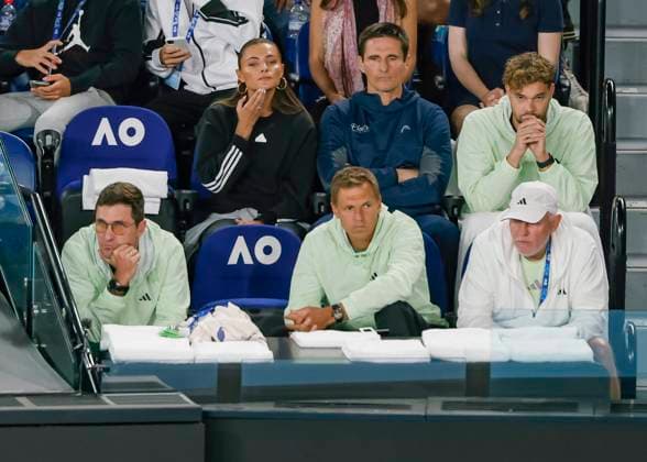 Alexander Zverev team in the players box, Australian Open 2024, Melbourne Park, Melbourne, Victoria, Australia Copyright: xJuergenxHasenkopfx