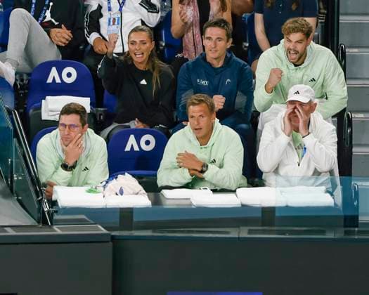 Alexander Zverev team in the players box, Australian Open 2024, Melbourne Park, Melbourne, Victoria, Australia Copyright: xJuergenxHasenkopfx