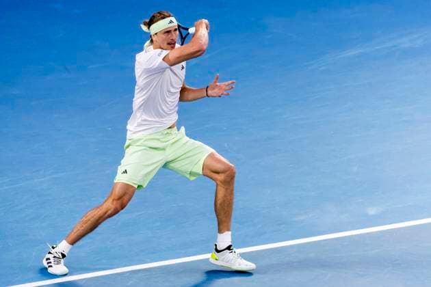 MELBOURNE, VIC - JANUARY 26: Alexander Zverev of Germany in action during the semifinals of the 2024 Australian Open on January 26 2024, at Melbourne Park in Melbourne, Australia. (Photo by Jason Heidrich Icon Sportswire) TENNIS: JAN 26 Australian Open EDITORIAL USE ONLY Icon240126177