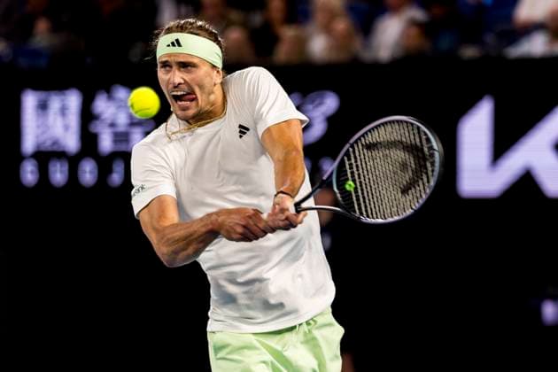 MELBOURNE, VIC - JANUARY 26: Alexander Zverev of Germany in action during the semifinals of the 2024 Australian Open on January 26 2024, at Melbourne Park in Melbourne, Australia. (Photo by Jason Heidrich Icon Sportswire) TENNIS: JAN 26 Australian Open EDITORIAL USE ONLY Icon240126185