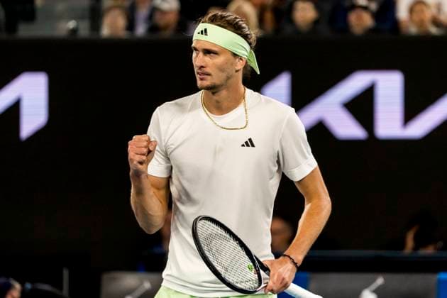 MELBOURNE, VIC - JANUARY 26: Alexander Zverev of Germany celebrates during the semifinals of the 2024 Australian Open on January 26 2024, at Melbourne Park in Melbourne, Australia. (Photo by Jason Heidrich Icon Sportswire) TENNIS: JAN 26 Australian Open EDITORIAL USE ONLY Icon240126200