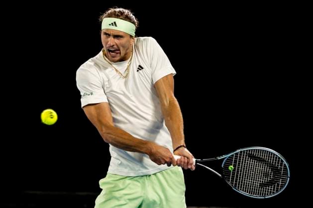 MELBOURNE, VIC - JANUARY 26: Alexander Zverev of Germany in action during the semifinals of the 2024 Australian Open on January 26 2024, at Melbourne Park in Melbourne, Australia. (Photo by Jason Heidrich Icon Sportswire) TENNIS: JAN 26 Australian Open EDITORIAL USE ONLY Icon240126214