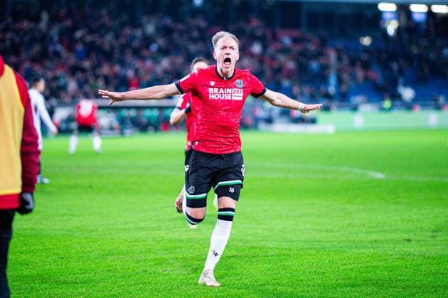 26 01 2024 Soccer, 2023 2024, 1 Bundesliga, Matchday 19, Hannover 96 1 FC Nürnberg Havard Nielsen Hannover celebrates after his goal for 2 0 DFL REGULATIONS PROHIBIT ANY USE OF PHOTOGRAPHS AS IMAGE SEQUENCES AND OR QUASI VIDEO