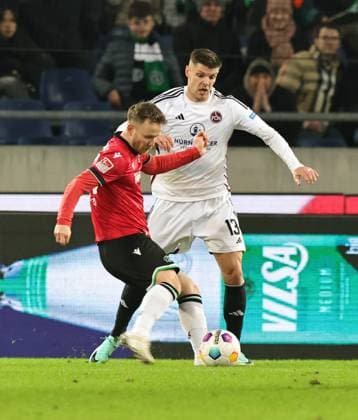 26 01 2024 Soccer Season 2023 2024 2 Soccer Bundesliga 19 Matchday Hannover 96 H96 1 FC Nürnberg FCN Club Sportfoto Zink DaMa xdaxmax DFL regulations prohibit any use of photographs as image sequences and or quasi video only for editorial use Cedric Teuchert 36, Hannover 96 Erik Wekesser 13, 1 FC Nürnberg FCN