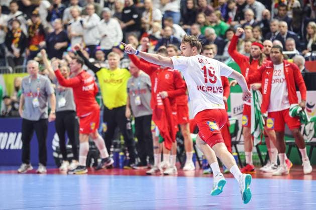 Germany vs Denmark - Men s EHF Euro 2024 Mathias Gidsel of Denmark celebrates a goal during the Men s EHF Euro 2024 second semi-final match between Germany and Denmark at Lanxess Arena on January 26, 2024 in Cologne, Germany. SanjinxStrukic PIXSELL