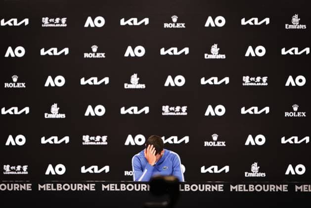 Bilder des Jahres 2024, Sport 01 Januar Sport Themen der Woche KW04 Sport Bilder des Tages January 26, 2024: 1st seed NOVAK DJOKOVIC of Serbia in his post match media conference after losing to 4th seed JANNIK SINNER of Italy on Rod Laver Arena in a Men s Singles Semifinal match on day 13 of the 2024 Australian Open in Melbourne, Australia. Cal Media USA - ZUMAc04_ 20240126_faf_c04_031 Copyright: xSydneyxLowx