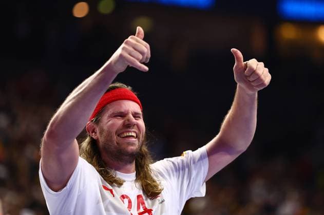 Mikkel Hansen Denmark celebrates the semi-final victory against Germany Germany vs Denmark, Handball, Men, EHF Euro 2024, Semi-final, 26 01 2024 Germany vs Denmark, Handball, Men, EHF Euro 2024, Semi-final, 26 01 2024 Cologne Copyright: xEibner-Pressefotox EP_RWS