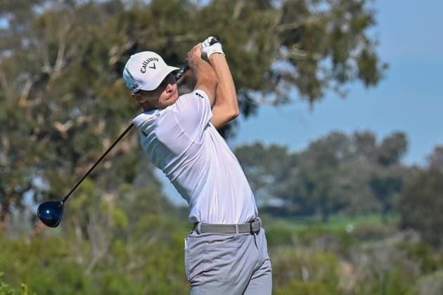 PGA, Golf Herren Golf 2024: Farmers Insurance Open JAN 26 January 26, 2024: Nicolai Hojgaard watches his drive on the 5th hole during the third round of the Farmers Insurance Open at Torrey Pines South in San Diego, California. Justin Fine CSM (Credit Image: Justin Fine Cal Media) San Diego Ca USA EDITORIAL USE ONLY Copyright: xx ZUMA-20240126_zma_c04_021.jpg JustinxFinex csmphotothree227270