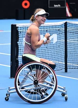 TENNIS AUSTRALIAN OPEN, Diede De Groot of Netherlands reacts after winning the womens wheelchair singles final against Yui Kamiji of Japan on Day 14 of the 2024 Australian Open at Melbourne Park in Melbourne, Saturday, January 27, 2024. ( NO ARCHIVING, EDITORIAL USE ONLY, NO USE IN BOOKS WITHOUT CONSENT MELBOURNE VICTORIA AUSTRALIA  Copyright: xJOELxCARRETTx 20240127001894157308