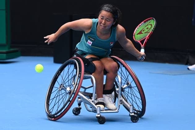TENNIS AUSTRALIAN OPEN, Yui Kamiji of Japan in action during the women?s wheelchair singles final against Diede De Groot of Netherlands on Day 14 of the 2024 Australian Open at Melbourne Park in Melbourne, Saturday, January 27, 2024. ( NO ARCHIVING, EDITORIAL USE ONLY, NO USE IN BOOKS WITHOUT CONSENT MELBOURNE VICTORIA AUSTRALIA  Copyright: xJOELxCARRETTx 20240127001894158620