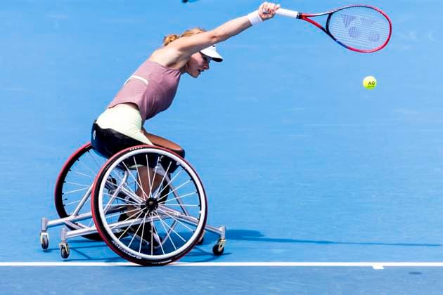 MELBOURNE, VIC - JANUARY 27: Diede se Grout of the Netherlands in action during the finals of the wheelchair event in the 2024 Australian Open on January 27 2024, at Melbourne Park in Melbourne, Australia. (Photo by Jason Heidrich Icon Sportswire) TENNIS: JAN 27 Australian Open EDITORIAL USE ONLY Icon240127007