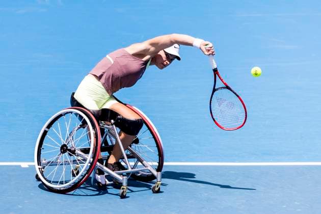 MELBOURNE, VIC - JANUARY 27: Diede se Grout of the Netherlands in action during the finals of the wheelchair event in the 2024 Australian Open on January 27 2024, at Melbourne Park in Melbourne, Australia. (Photo by Jason Heidrich Icon Sportswire) TENNIS: JAN 27 Australian Open EDITORIAL USE ONLY Icon240127012