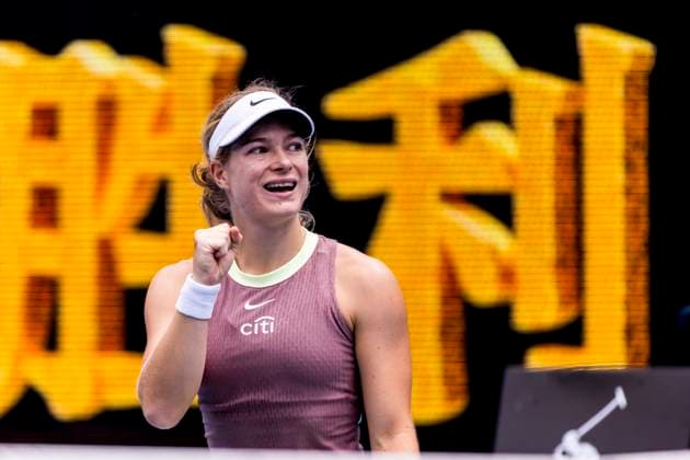 MELBOURNE, VIC - JANUARY 27: Diede se Grout of the Netherlands celebrates after winning her match during the finals of the wheelchair event in the 2024 Australian Open on January 27 2024, at Melbourne Park in Melbourne, Australia. (Photo by Jason Heidrich Icon Sportswire) TENNIS: JAN 27 Australian Open EDITORIAL USE ONLY Icon240127036