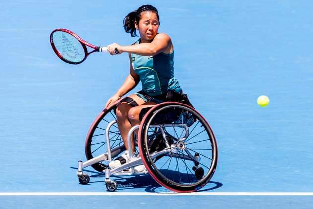 MELBOURNE, VIC - JANUARY 27: Yui Kamiji of Japan in action during the finals of the 2024 Australian Open on January 27 2024, at Melbourne Park in Melbourne, Australia. (Photo by Jason Heidrich Icon Sportswire) TENNIS: JAN 27 Australian Open EDITORIAL USE ONLY Icon240127051