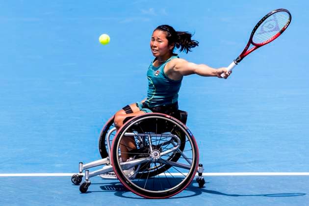 MELBOURNE, VIC - JANUARY 27: Yui Kamiji of Japan in action during the finals of the 2024 Australian Open on January 27 2024, at Melbourne Park in Melbourne, Australia. (Photo by Jason Heidrich Icon Sportswire) TENNIS: JAN 27 Australian Open EDITORIAL USE ONLY Icon240127061