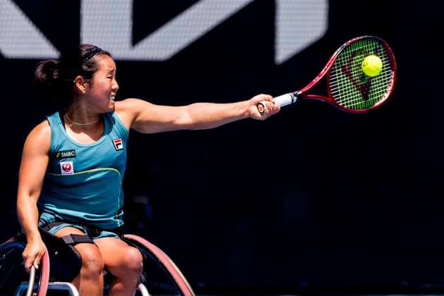 MELBOURNE, VIC - JANUARY 27: Yui Kamiji of Japan in action during the finals of the 2024 Australian Open on January 27 2024, at Melbourne Park in Melbourne, Australia. (Photo by Jason Heidrich Icon Sportswire) TENNIS: JAN 27 Australian Open EDITORIAL USE ONLY Icon240127067
