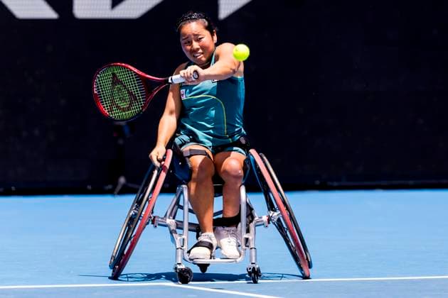 MELBOURNE, VIC - JANUARY 27: Yui Kamiji of Japan in action during the finals of the 2024 Australian Open on January 27 2024, at Melbourne Park in Melbourne, Australia. (Photo by Jason Heidrich Icon Sportswire) TENNIS: JAN 27 Australian Open EDITORIAL USE ONLY Icon240127064